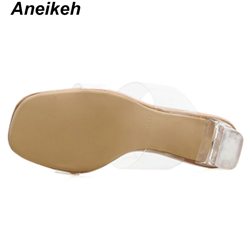 Aneikeh 2019 летние лаконичные полиуретановые Тапочки женские прозрачные квадратные
