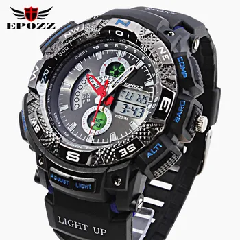 

EPOZZ Brand new quartz watch for men fashion dual display sport watches shockproof swimming silicone strap waterproof clock 1311