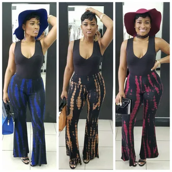 

Sexy Irregular Print Women's Set Black Tank and Long Flares Pants Sets 2 Pcs Women Fashion Sets