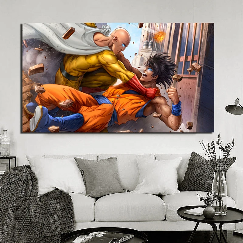 

One Punch Man VS Goku Anime Japanese Cartoon HD Canvas Painting Print Living Room Home Decor Modern Wall Art Oil Painting Poster