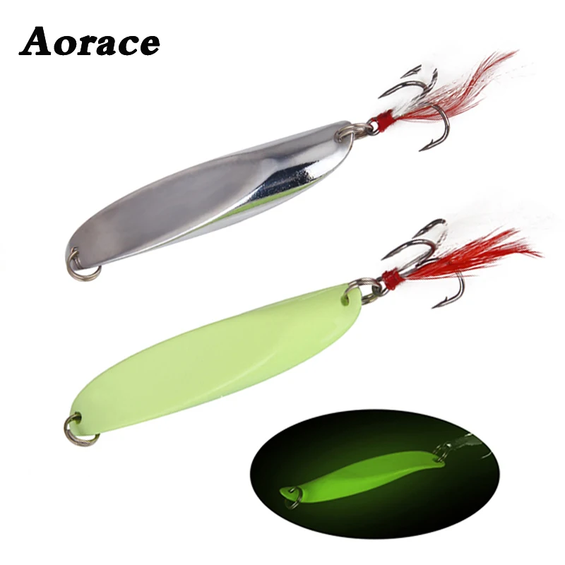 

1PC Metal Spinner Spoon Fishing Lure Hard Baits 7g-40g Luminous Sequins Noise Paillette with Feather Hook Tackle