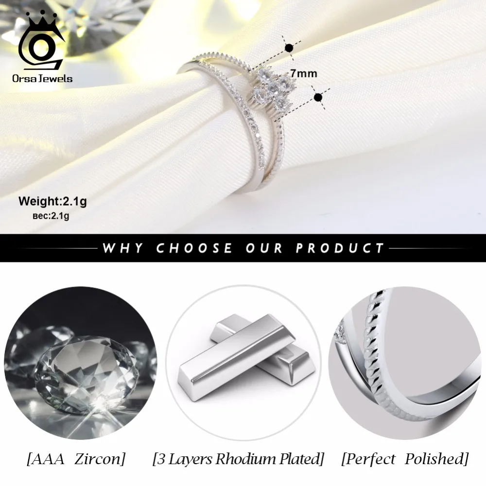 ORSA JEWELS Fashion Women Rings Cross Shape Prong Setting AAA Cubic Zirconia paved Silver Color Anniversary Ring Jewelry AOR64