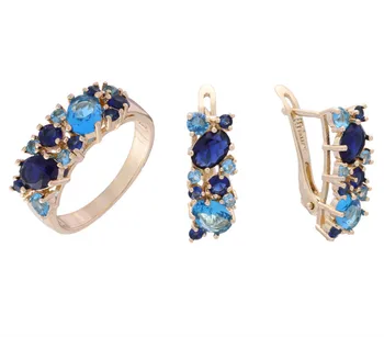 

2020 New Fashion Jewelry Set 585 Rose Gold Color Women Jewelry Sets Luxury Blue Cubic Stone Wedding Ring /Earring Jewelry Sets