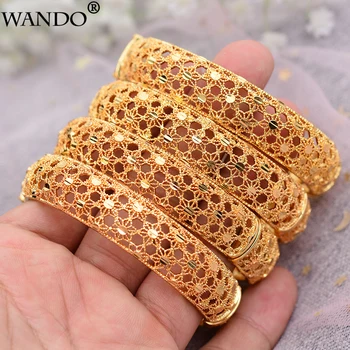 

WANDO 4Pcs Hollo Dubai Gold color Jewelry Bangles For Women Carved Ethnic Gold Color Wedding Bangles & Bracelets Female Gift