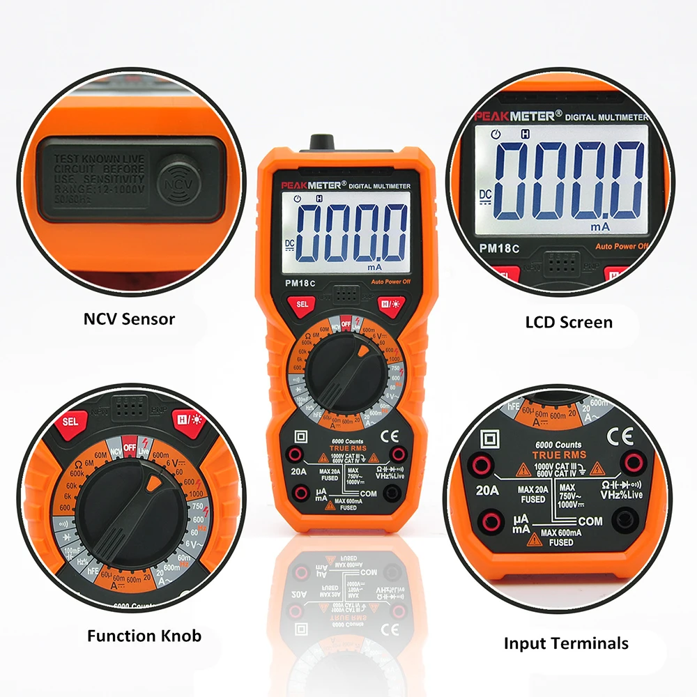 PEAKMETER PM18C RMS Многофункциональный цифровой мультиметр Измерение напряжения тока Сопротивление Емкость Частота