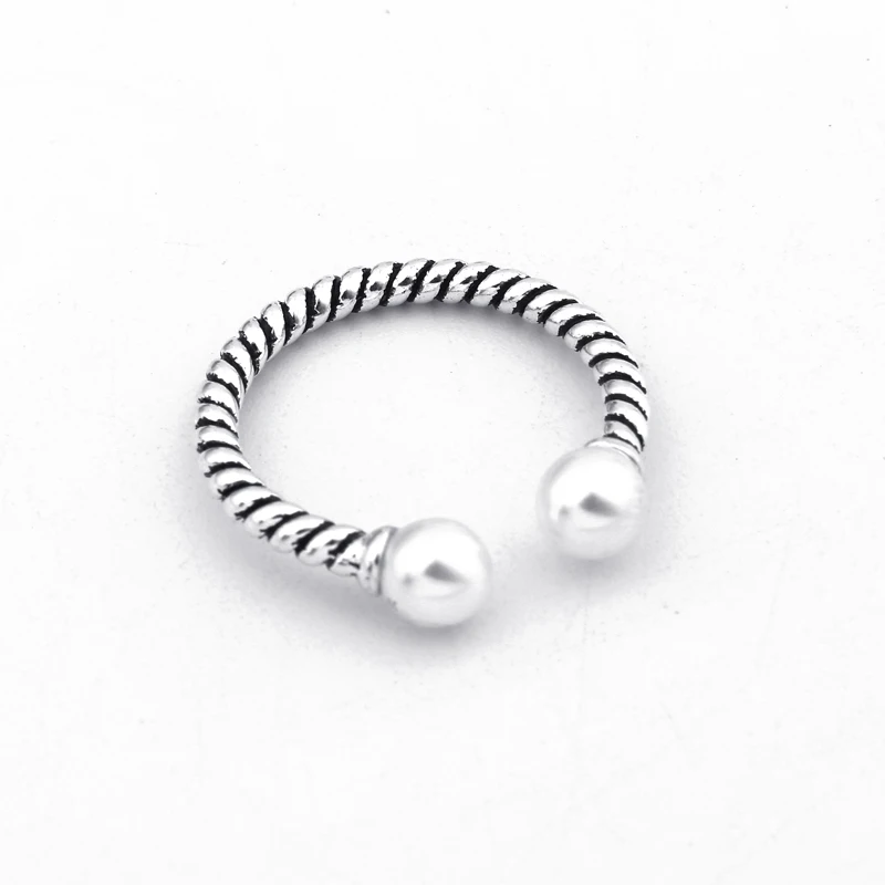 GEOMEE 1Pc Vintage Imitation Pearls Opening Ring for Women Antique Silver Adjustable Ring Fashion Jewelry Anel Feminino R40