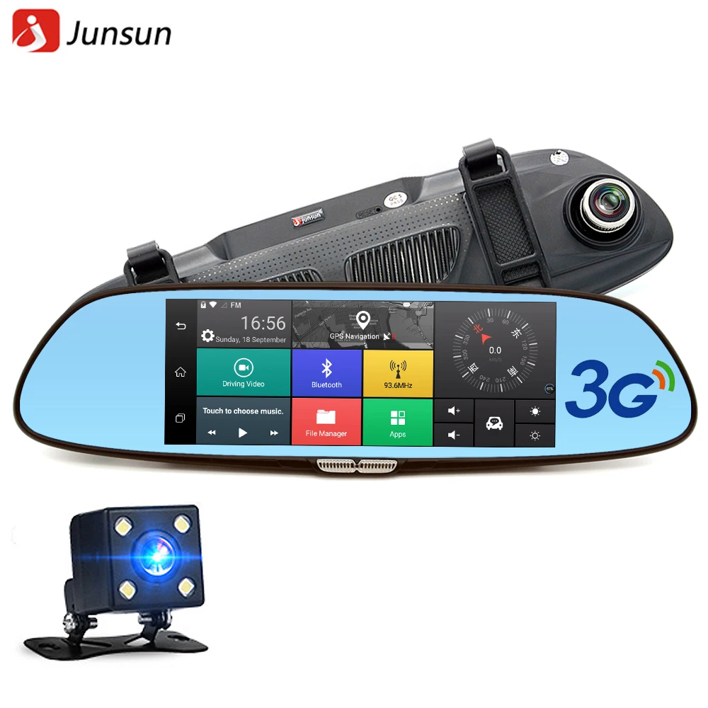 Junsun 3 г Автомобильный видеорегистратор зеркало 7 &quotAndroid 5.0 с двумя объективами Full