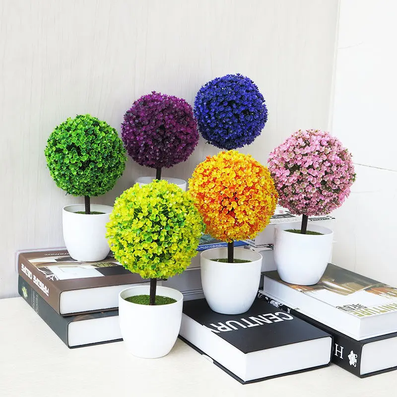 

Potted Blossom Bonsai Festival Cherry Fake Greeting Trigeminal Ball Pine 26Types Wedding Artificial Flowers