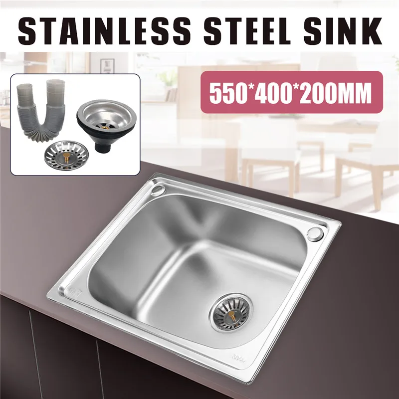

Xueqin 550X400X200MM Handmade Brushed Seamless 304 Stainless Steel Kitchen Sink Single Bowl Single Sink With Drainer Wash Dishes