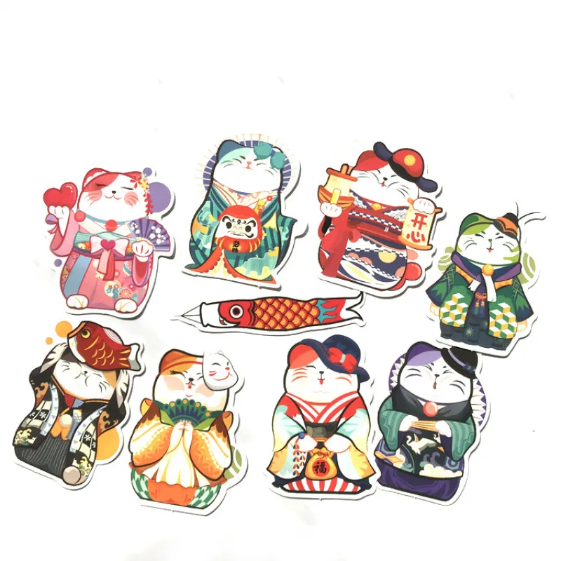 

9pcs Lucky cat sticker Cute brings wealth Cartoon sticker Laptop sticker Skateboard sticker Beautiful sticker Girls Cat Sticker