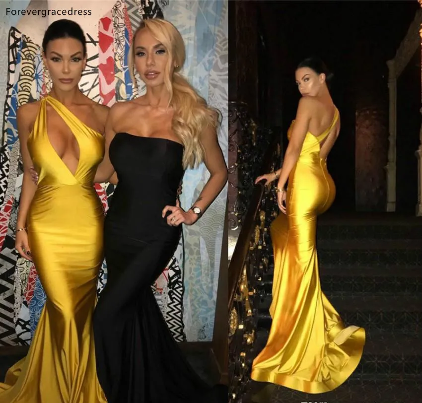 2019 Sexy One Shoulder Keyhole Evening Dresses Cheap Open Back Satin Evening Gowns Prom Dress Red Carpet Celebrity Wear BC1112  118 (5)