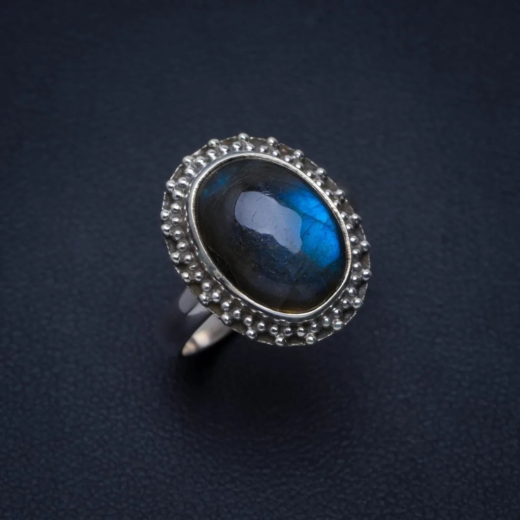 

Natural Blue Fire Labradorite Handmade Unique 925 Sterling Silver Ring 7.25 A3905