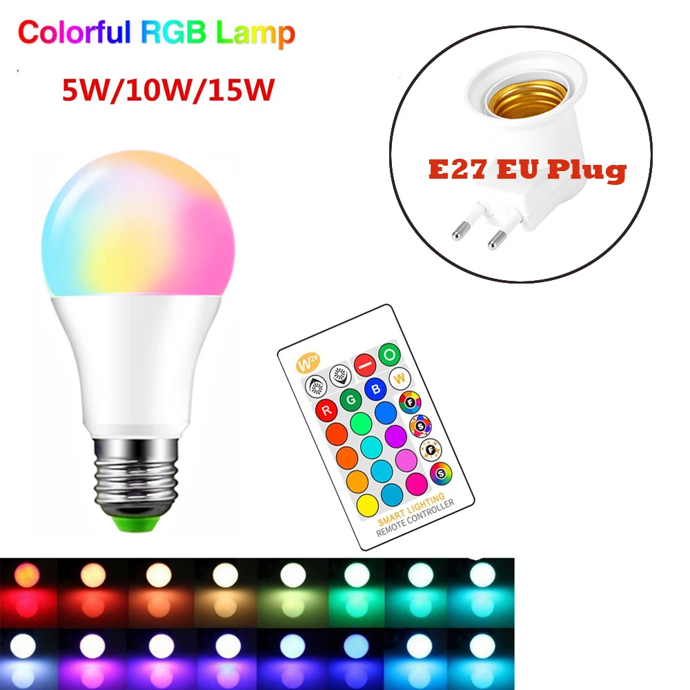 E27 16 изменение цвета RGB волшебная лампа 5/10/15 Вт 85 265 в Светодиодный прожектор + ИК