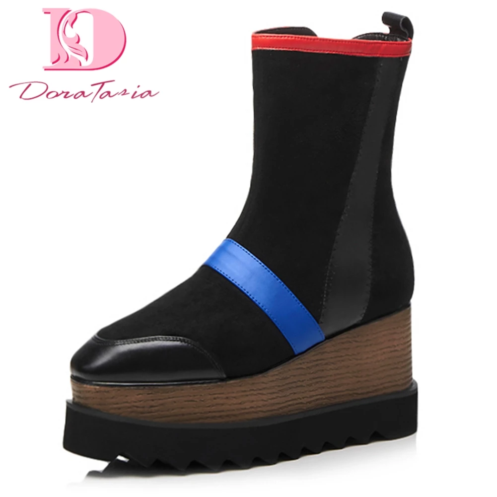 

Doratasia INS Hot Street Cool Fashion Wedges Shoes High Heels Ankle Boots Women Flatform Boots Women Shoes Woman Big Size 32-42