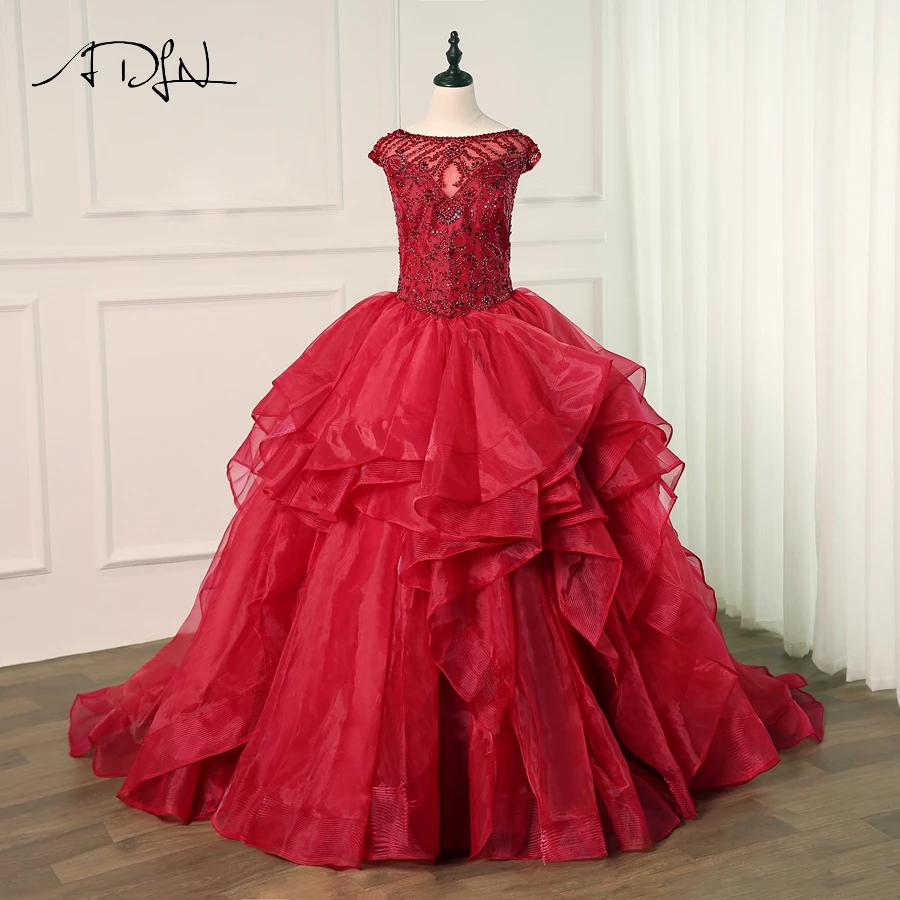 ADLN Real Beaded Scoop Quinceanera Dresses Cap Sleeve Crystals Sequin Red Sweet 16 Dress Ball Gown Designer Lace Up Back