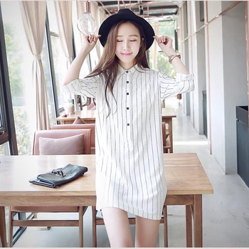 

Women Chiffon Blouse Shirt Dress Striped Vintage Plus Size Dresses 6XL 7XL Women T-shirts Korean Style Long Sleeve Mini Dress