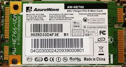 AzureWave AW-NE766 RT2700E 300 Мбит/с 802.11b/g/n Мини PCI-Express Wlan Беспроводная Wifi карта