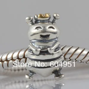 

1PCS/lot Sterling Silver 925 European Queen Bee with Gold Crown Charm Fits Fashion DIY Bracelets Jewelry
