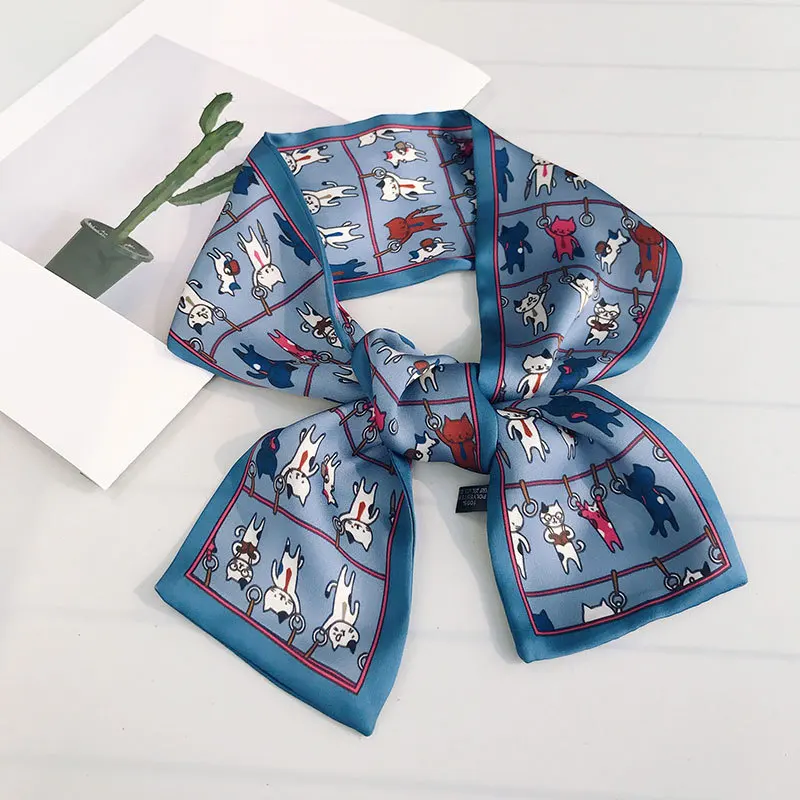 New Original Retro Small Scarf Women Fashion Wild Spring Cute Cat Tied Bag Handle Streamer Hijab Hair Band Decorative Scarve New Original Retro Small Scarf Women Fashion Wild Spring Cute Cat Tied Bag Handle Streamer Hijab Hair Band Decorative Scarve