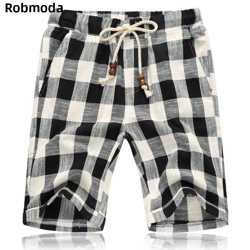 Летние повседневные свободные прямые дышащие шорты, модная мужская одежда, клетчатые шорты с завязками, мужские шорты с эластичным поясом
