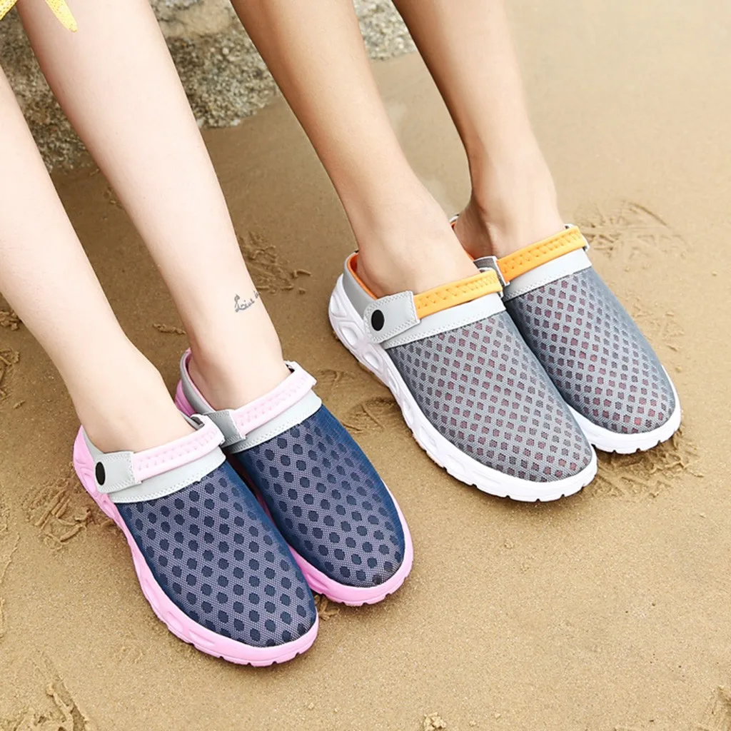 Ladies Gradient Holes Beach Shoes Set Feet Lazy Half Slippers Sandals ...