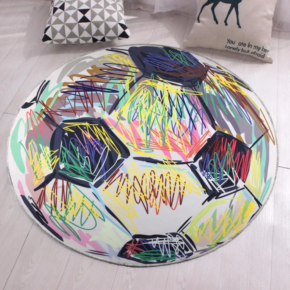 

Fashion Originality Abstract Geometric Football Pattern Rug Non-Slip Living Room Bedroom Round Carpet Home Decorator Floor Rugs