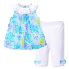 Boutique Enfants Filles Vêtements Robe Costume Fleur D’o-Cou En Mousseline de Soie Robe et Pantalon Ensembles D’été Enfants Fille Blouses Bébé Vêtements Ensemble