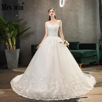 

Wedding Dress 2020 Mrs Win The Lace Embroidery Elengt Boat Neck Sweep Train Off The Shoulder Princess Luxury Wedding Dresses F