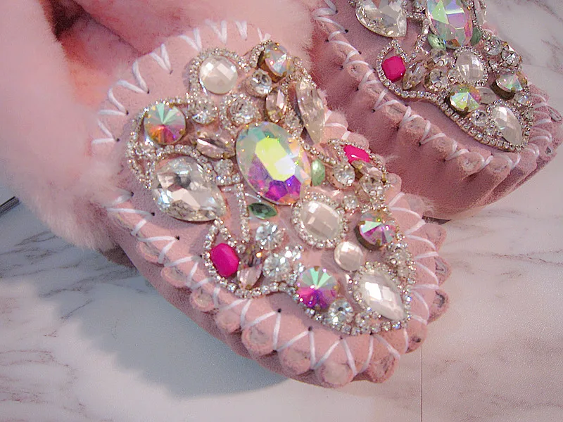 Guisantes Tipo Zapatos Casuales Mujer Cadena Cristal De Cuero Adorno As Bling Lana Pic rzwrS8