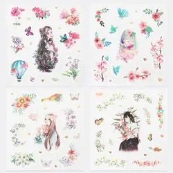 4 шт./упак. милые девушки цветок горячий воздух воздушный шар DIY декоративные этикетки для скраббукинга ярлыком дневник канцелярские альбом