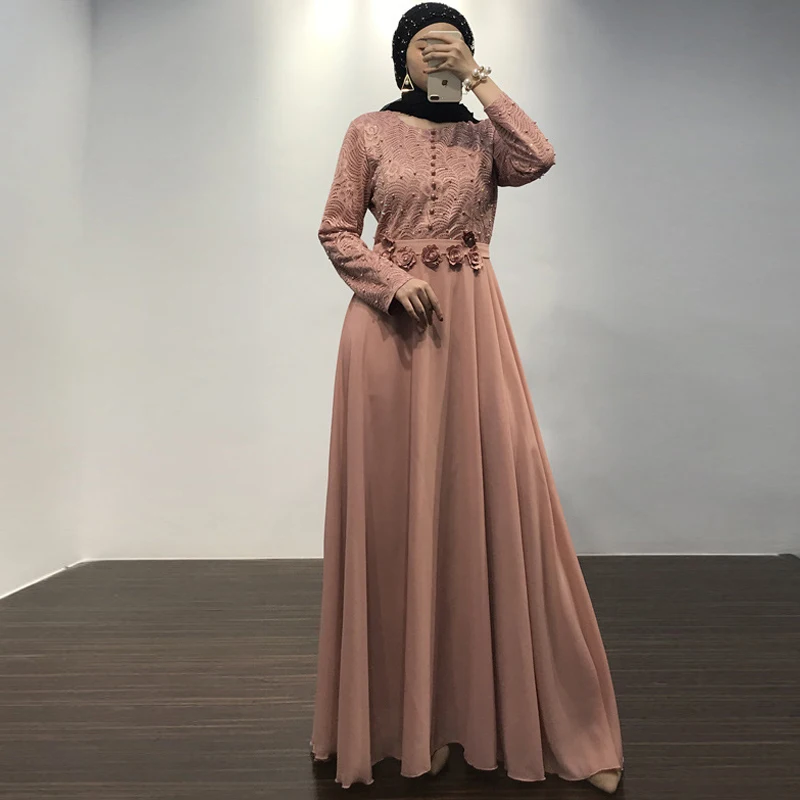 Ramadan Lace Abaya Robe Dubai Muslim Dress Abayas For Women Kaftan