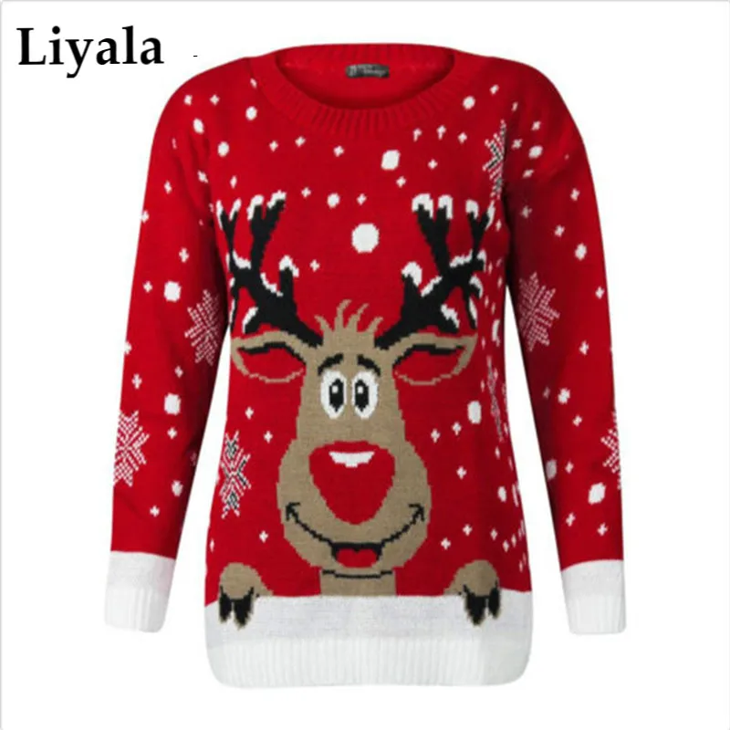 

O Neck Knitted Women Christmas Sweater With Deer Snowflake Pullover Jumpers Ladies Casual Autumn Winter Female Sweater Black Red