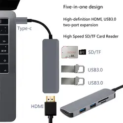5 в 1 Новый адаптер Тип-C до 4 K HDMI 2 Порты USB 3,0 USB-C USB C HUB SD/TF Card Reader для MacBook Тип C концентратор адаптер