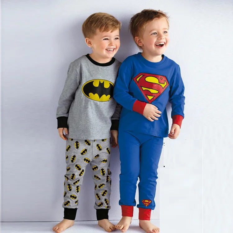 

Children's 100% Cotton Superman Pajamas New Spring Winter Batman Long Sleeve Home Boy's Suit Baby Boy Clothes Cartoon 2pc Set