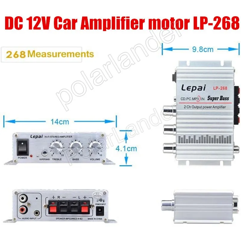 Стайлинга автомобилей LP 268 Аутентичные Мощность Усилители домашние Hi-Fi Super Bass 12 В 20WX2 2ch выход Мощность авто автомобиль аудио Мощность усилители домашние