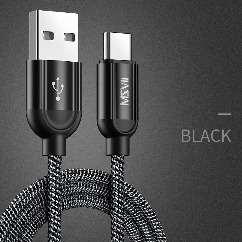 MSVII usb type-C кабель 5 в 2,4 А Быстрая зарядка usb type-c кабель для samsung Реверсивный мобильный телефон кабели для Xiaomi huawei USB C - Цвет: Black Type C Cable