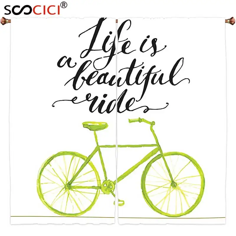 

Window Curtains Treatments 2 Panels,Bicycle Decor Life s A Beautiful Bike Ride Quote Print With Pastel Color Unique Bike