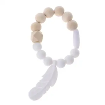 

Fashion Baby Feather Teething Nursing Teether Chew Beads Bracelet Bangle Silicone Toy