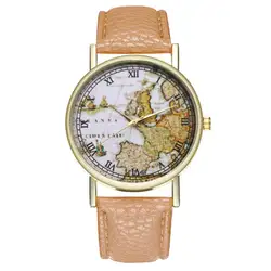 Высококачественные T69 Винтаж Карта Европы Кожаный Ремешок Модные кварцевые часы модные популярные приятно для дропшиппинг