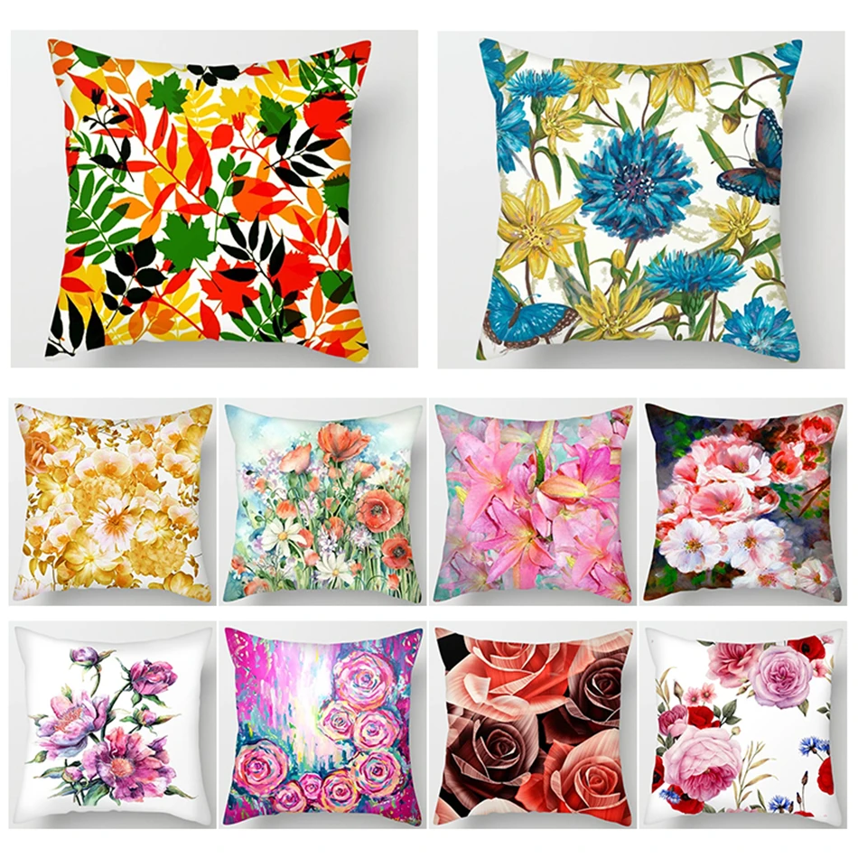 

Fuwatacchi Flower Oil Painting Cushion Cover Plant Rose Sunflower Throw Pillows Cover Home Sofa Chair Decorative Pillows Case