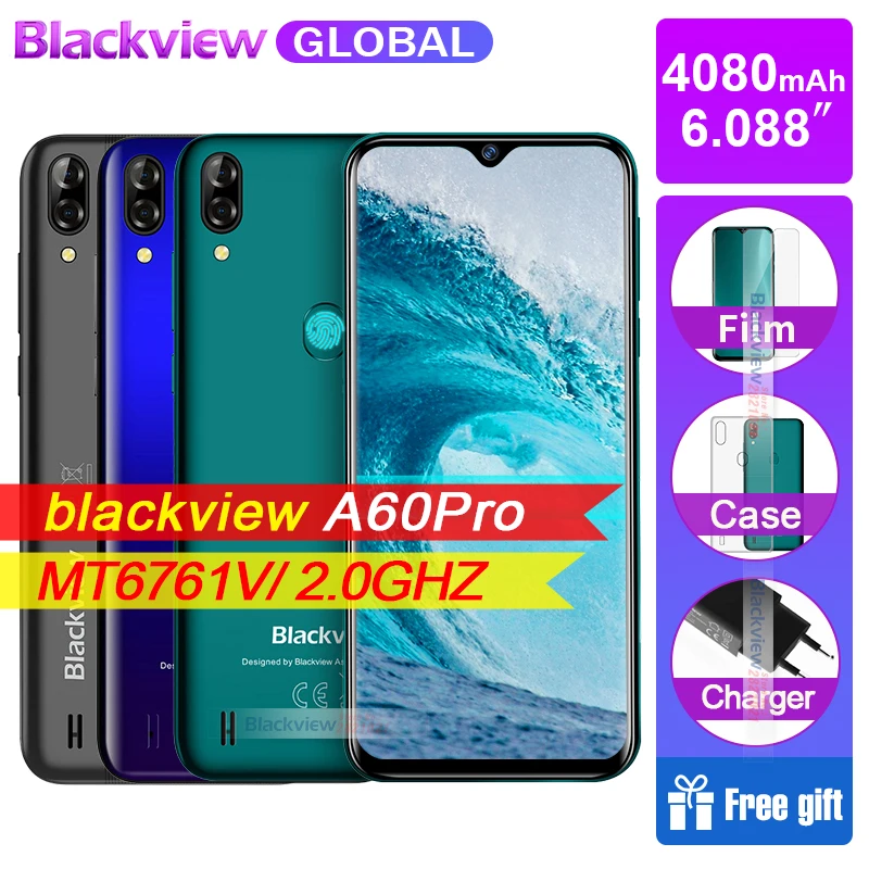 Смартфон Blackview A60 Pro, аккумулятор 4080 мАч, экран 6,088 дюйма, 3 Гб ОЗУ, 16 Гб ПЗУ, Android 9,0, 4G, мобильный телефон A60PRO