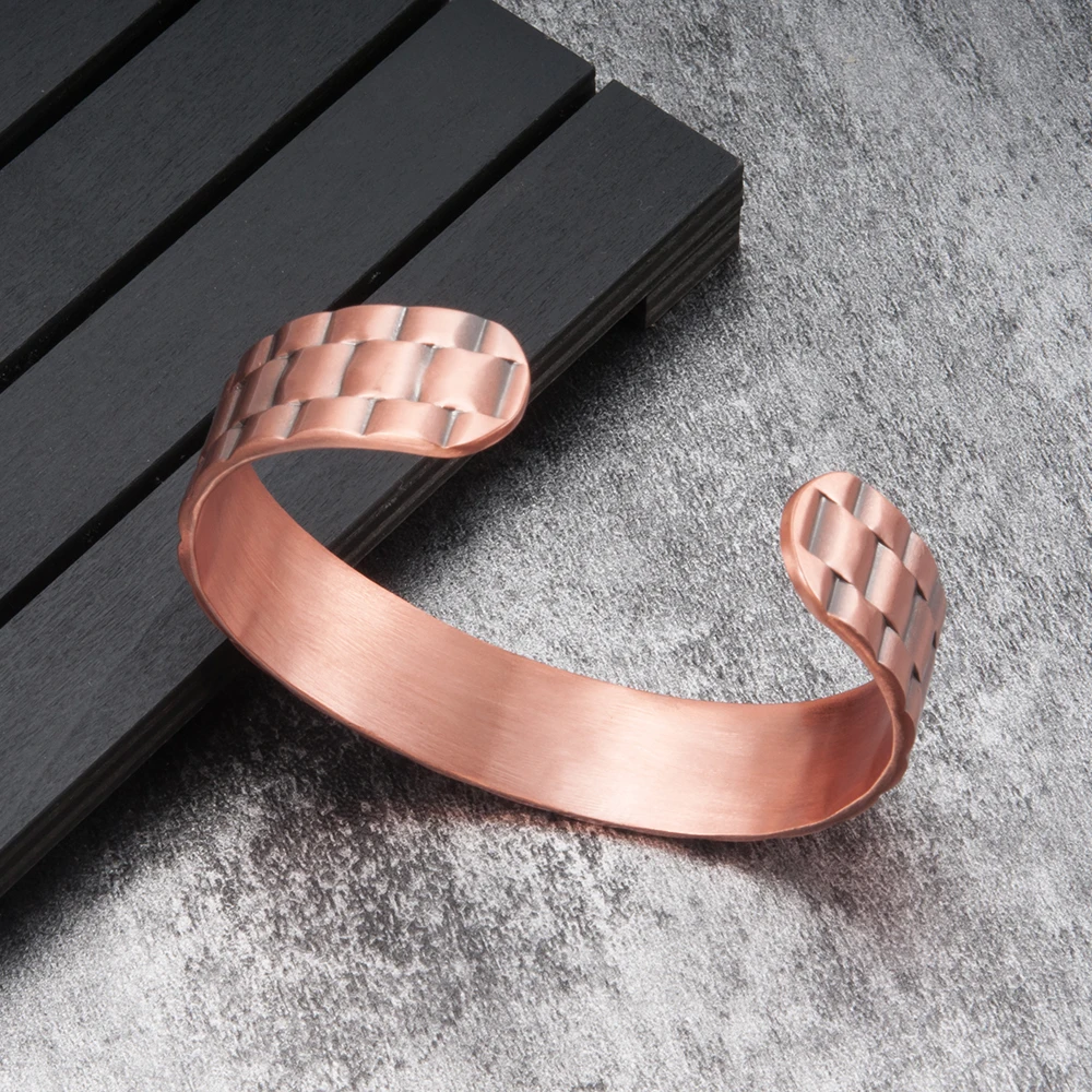 Vinterly Pure Copper Bangles for Men Women Adjustable Wide Cuff Bracelets Vintage Energy Magnetic Bracelets Bangles Men Jewelry - Image 4