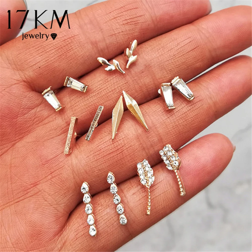 

17KM Fashion Geometric Crystal Earring Sets For Women 2018 Brinco Leaves Stud Earrings Statement Female Party Jewelry Gifts New