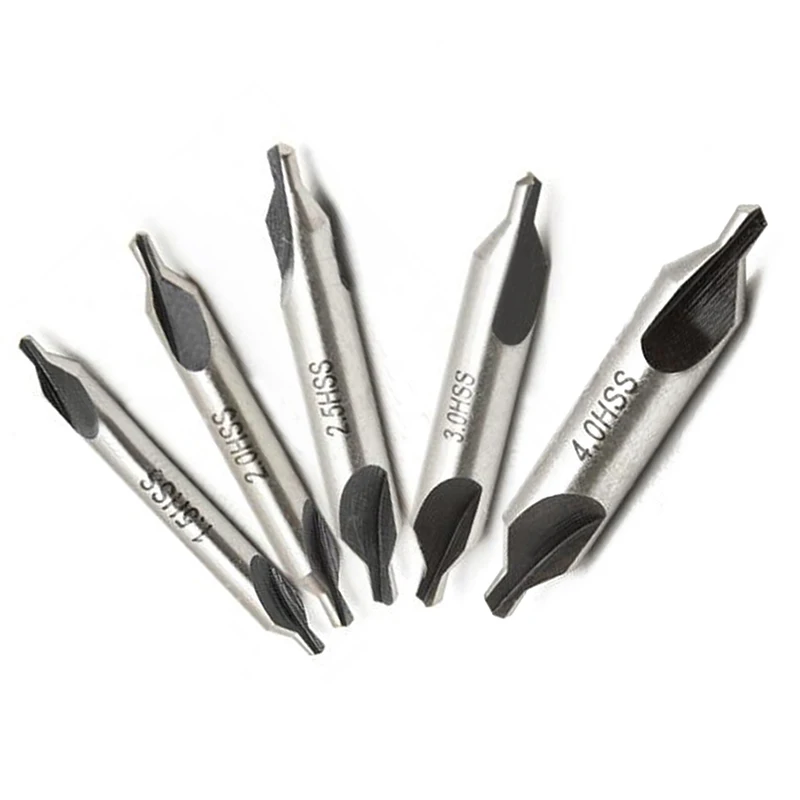 Practical 5 HSS Combined Center Drills Bits Set 60 Degree Countersink Tool Kit High Speed