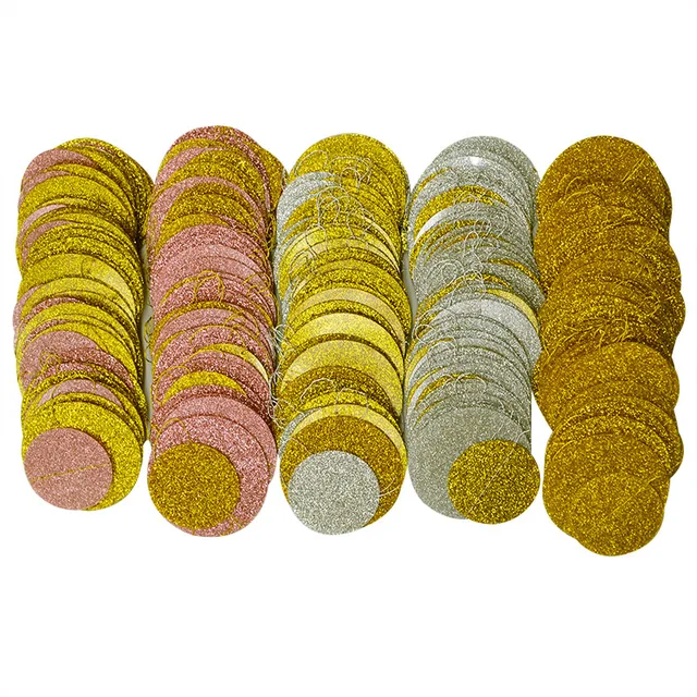 4m Glitter Gold Bunting Hanging Garland Banner Birthday Party Wedding Shower Room Decoration Paper Round Circle String