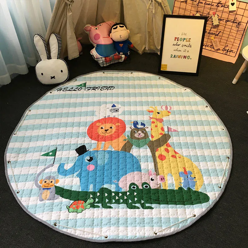 

150cm Round Shape Play Game Puzzle Mat Cartoon Pattern Baby Sleep Nest Children Room Carpet Kids Toy Storage Bag