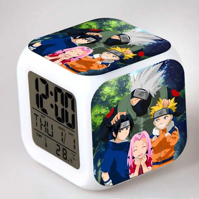 

Anime Figurines Naruto Alarm Clock LED Colorful Light Japan Manga Action Figure Toys for Children