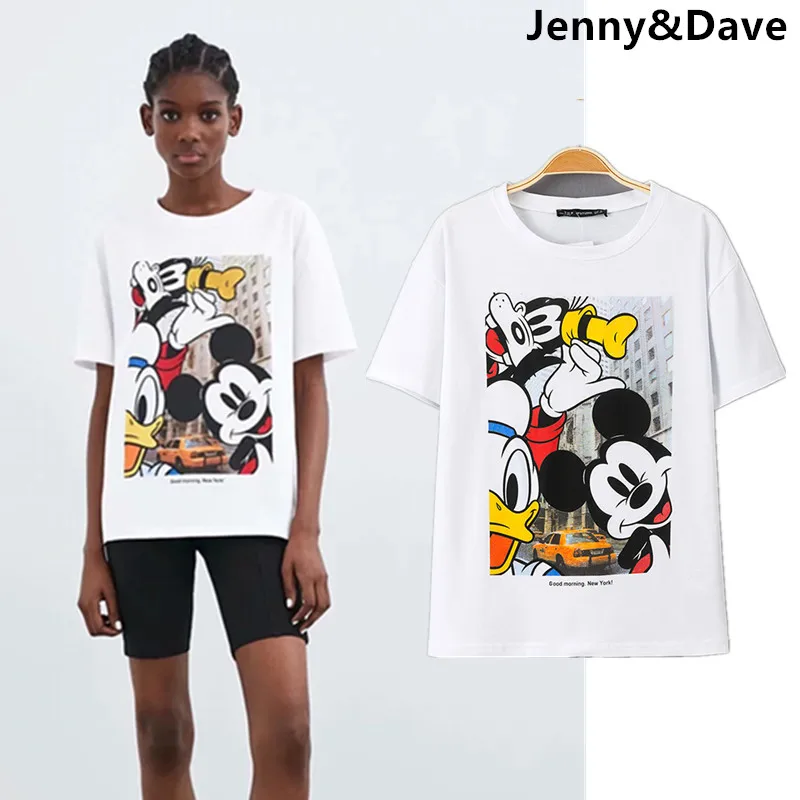 

Jenny&Dave 2019 t-shirt women england style print cartoon regular summer t shirt women tops plus size 0516