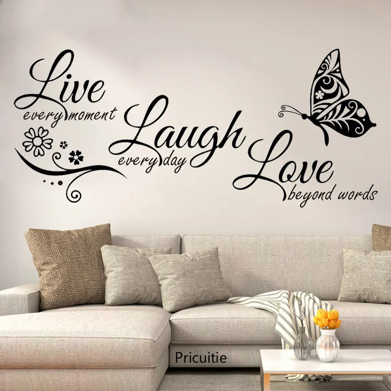 Live Laugh Love Butterfly Flower Wall Art Sticker Modern Decals Quotes Vinyls Stickers Home Decor Living Room | Дом и сад