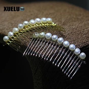 

XUELUO Fashion Pearl Hair Jewelry Natural Genuine Cultured Freshwater Pearl Comb ,free shipping